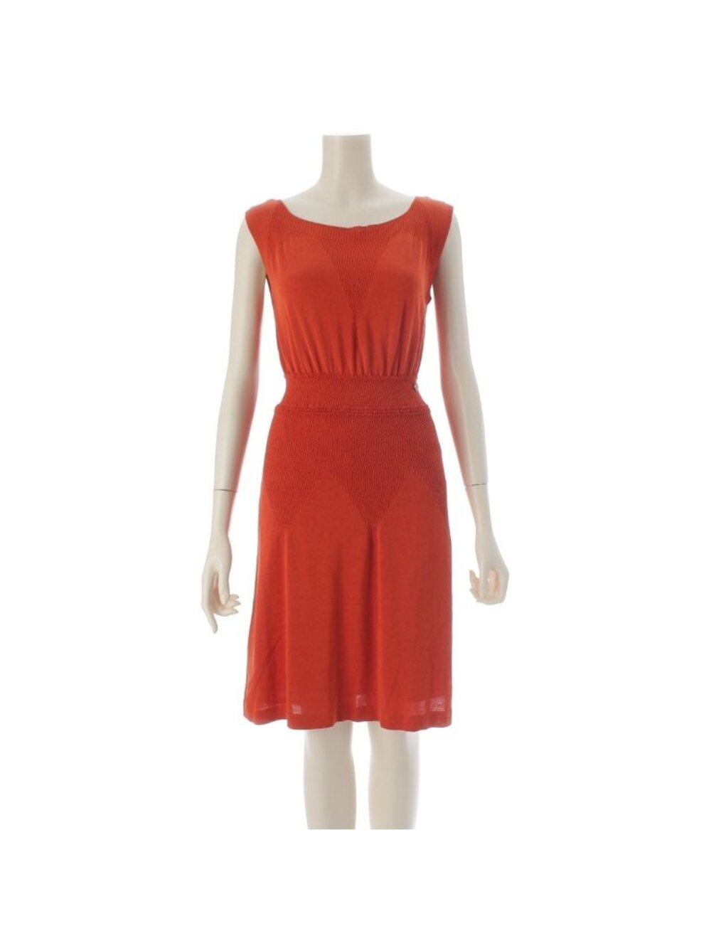 Chanel Cotton CC Logo Plate Change Knit Sleeveless Dress Terracotta Orange 38